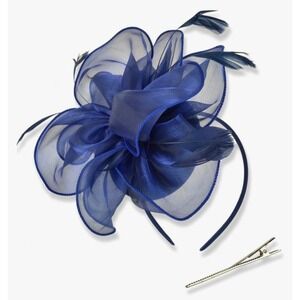 NEW Royal Blue Feather Fascinator Tea Party Hat One Size Wedding Derby Hair Clip